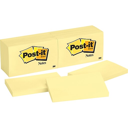 Postit® Notes, Canary Yellow, 3" x 5", 12 Pads/Pack (655) Staples