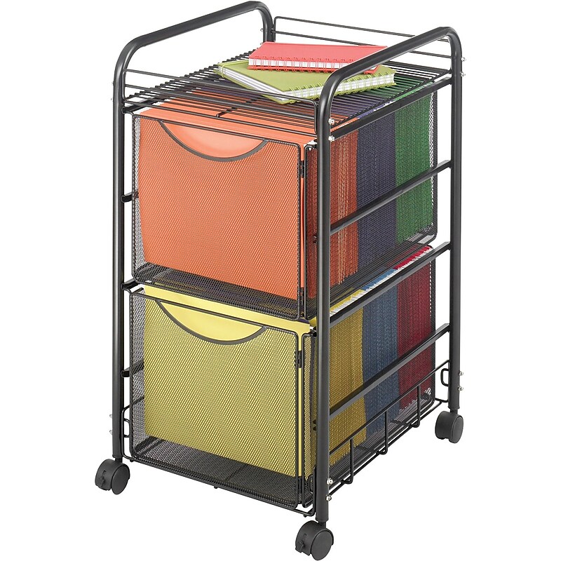 Safco Onyx 2-Shelf Metal Mobile File Cart with Lockable Wheels, Black (5212BL) image 1