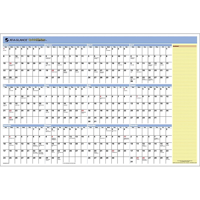 2011 AT-A-GLANCE® Recycled QuickNotes Horizontal Erasable Wall Calendar, 36" x 24" image 1