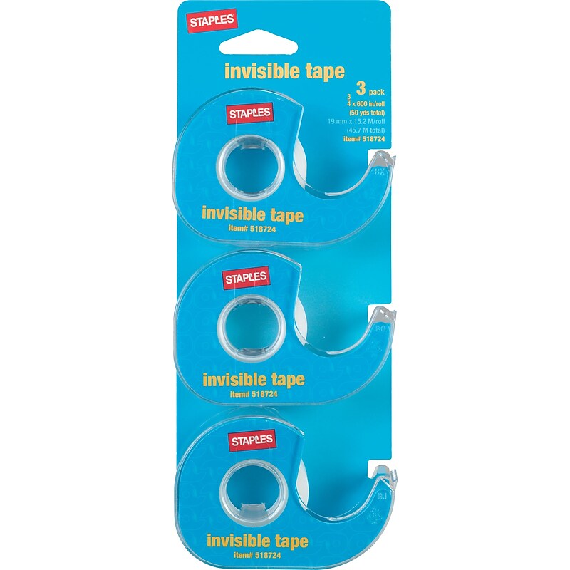 Staples® Invisible Clear Tape With Dispenser, 0.75" x 50 yds., Transparent, 3 Rolls/Pack (86557-P3D) image 1