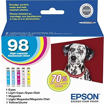 Epson T98 Cyan/Magenta/Yellow/Light Cyan/Light Magenta High Yield Ink Cartridge, 5/Pack (T098920-S)