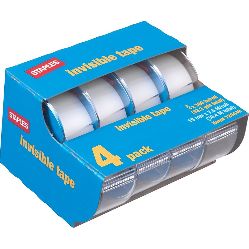 Staples® Invisible Clear Tape, 0.75" x 8.33 yds., Clear, 4 Rolls/Pack (523484-P3D) image 1