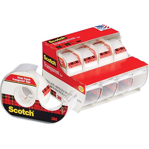 Scotch® Transparent Tape, 3/4" x 850", with Dispenser, 1" Core, 4/Pack
