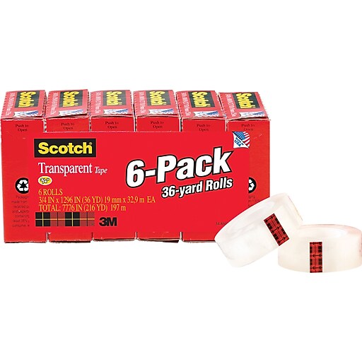 Scotch® Transparent Tape, 3/4" x 1296", 1" Core, 6/pack (6006PK) Staples