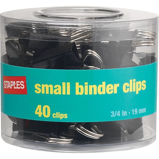 Staples® Small Metal Binder Clips, Black, 3/4" Size with 3/8" Capacity Staples