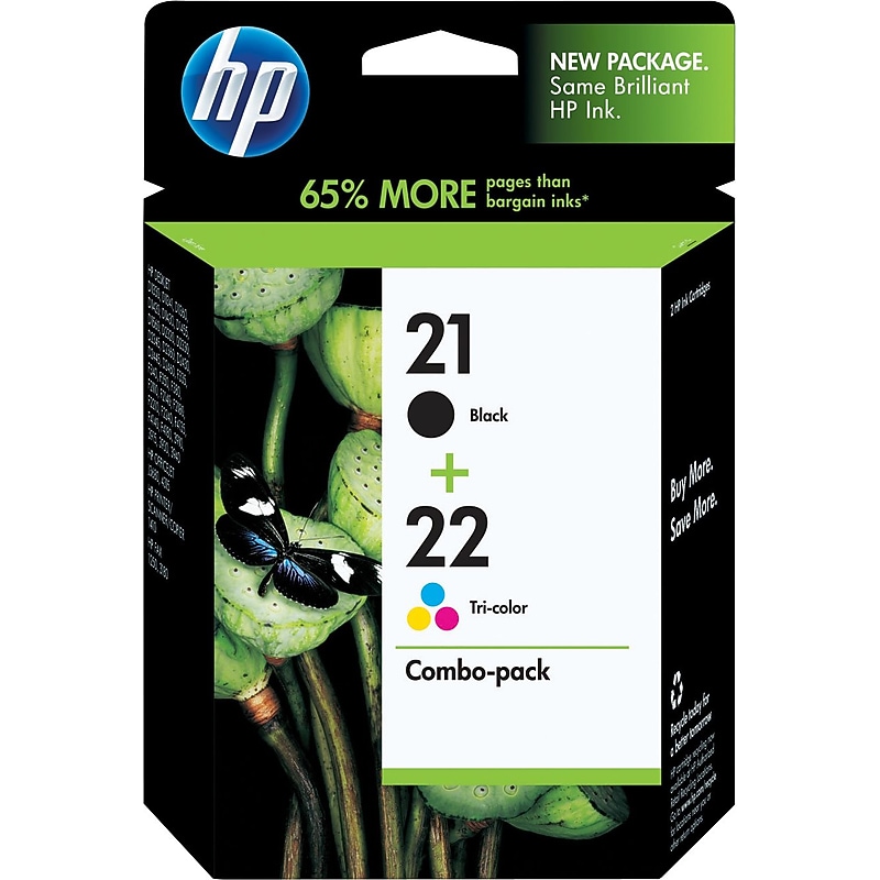 HP 21/22 Black/Tri-Color Standard Yield Ink Cartridge, 2/Pack (C9509FN#140) image 1