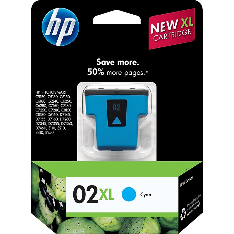 HP 02XL Cyan High Yield Ink Cartridge< Prints Up to 600 Pages (C8730WN#140) image 1