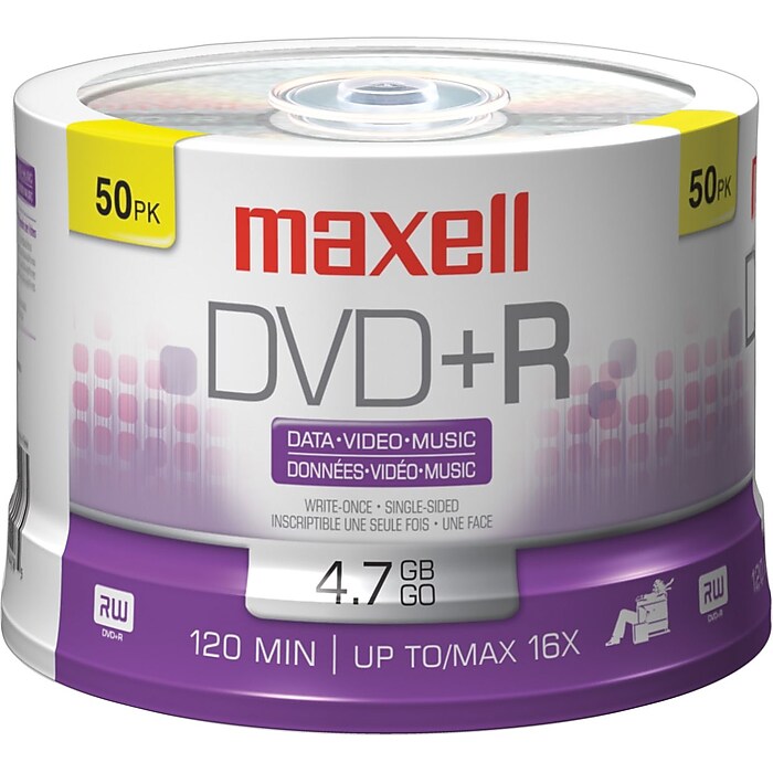 Maxell MXLDVD+R50S 4.7 GB DVD+R Spindle, 50/Pack | Staples
