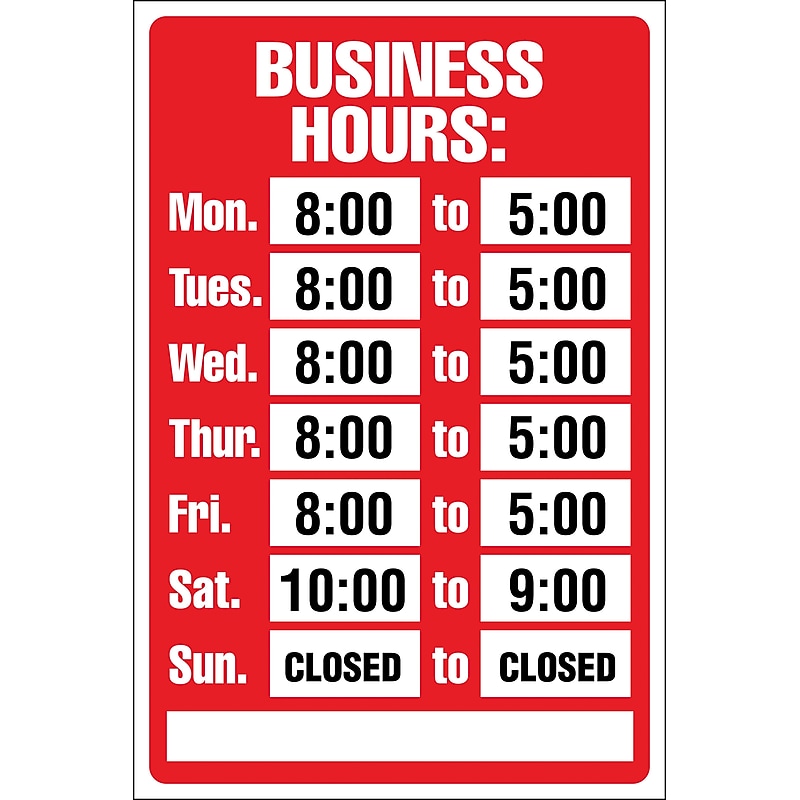 Cosco® Business Hours Sign Kit, 8x12" (098071) image 1