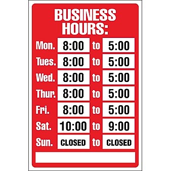 Cosco® Business Hours Sign Kit, 8x12" (098071)
