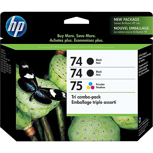 Hp 74 74 75 Black Tri Color Standard Yield Ink Cartridge 3 Pack Cd976fn 140 Staples