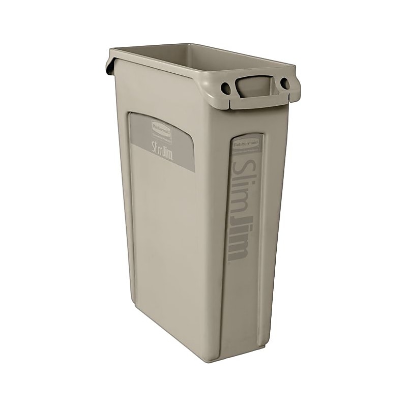 Rubbermaid Slim Jim Rectangular Trash Can Receptacle with Venting Channels, 23 Gallons, Beige (FG354060BEIG) image 1