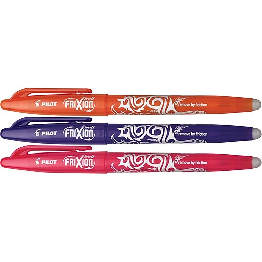 Pilot FriXion Ball Erasable Gel Pens, Fine Point, Purple/Pink/Orange, 3