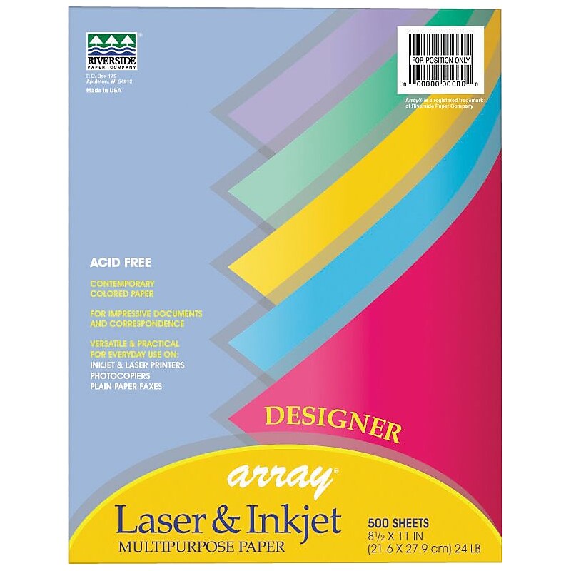 Array Recycled Designer Colored Paper, 24 lbs., 8.5" x 11", Assorted Colors, 500 Sheets/Ream (101346) image 1