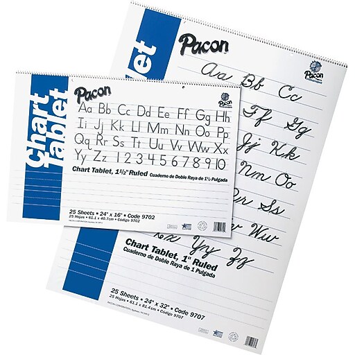 Pacon Chart Tablets, 32"H x 24"W, 1" Ruled, White, 70 Sheets/Pack Staples