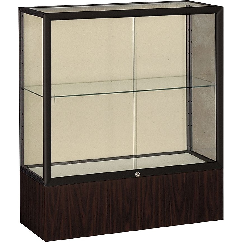 Ghent Reliant Series 1-Shelf Display Case, Bronze/Walnut Vinyl, 40"H x 36"W x 14"D image 1