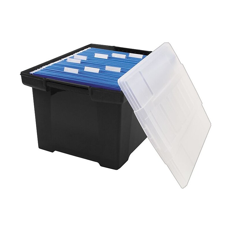 Storex Storage Plastic File Tote with Comfort Grips, Letter/Legal Size, Black/Clear (61528U01C) image 1