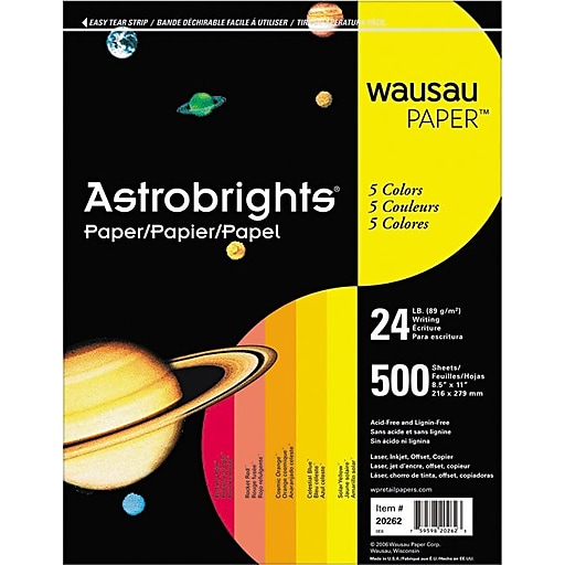 Astrobrights Wausau Colored Paper, 24 lbs., 8.5 x 11, Assorted