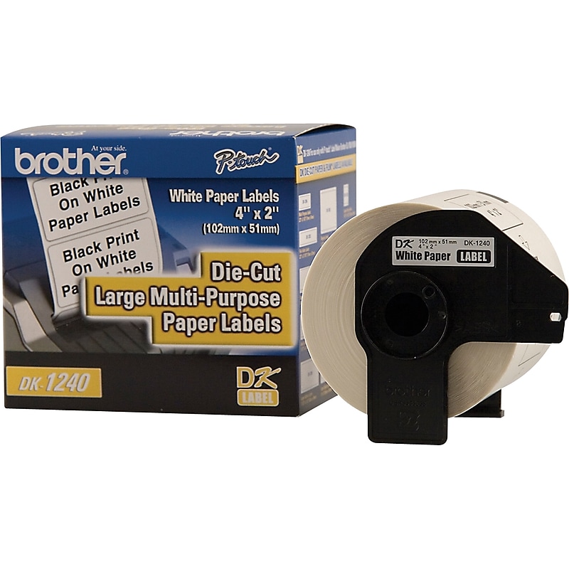 Brother DK-1240 Large Multi-Purpose Paper Labels, 4" x 1-9/10", Black on White, 600 Labels/Roll (DK-1240) image 1
