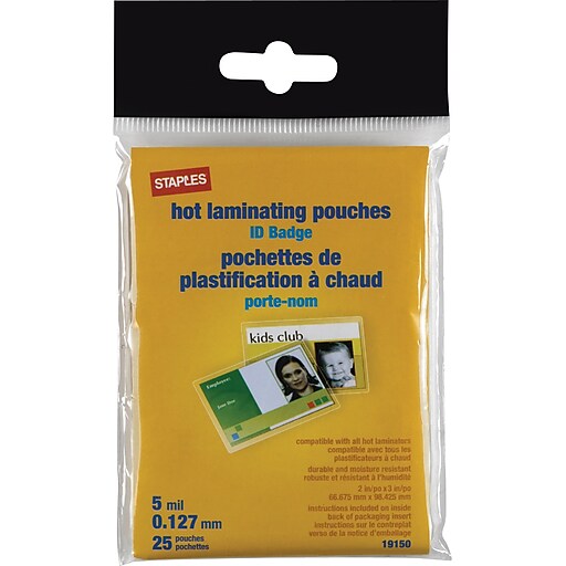 Staples ID Tag Size Thermal Laminating Pouches, 5 mil, 25 pack Staples