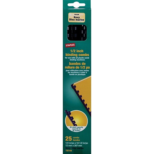 Staples Plastic Comb Binding Spines, 3/8" Diameter, 55 Sheets, 25 Pack