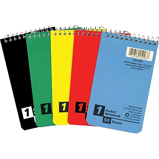 Ampad® Pocket Wirebound Notepad, Narrow Ruled, TopOpen, 5" x 3" Staples