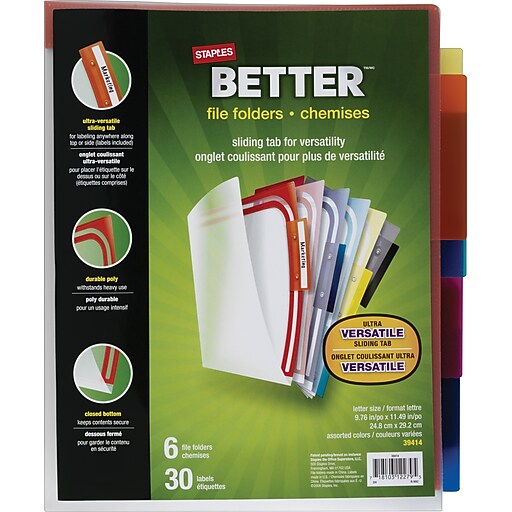 Staples Better™ Poly File Folders, Letter, Assorted, 6/Pack (39414) Staples