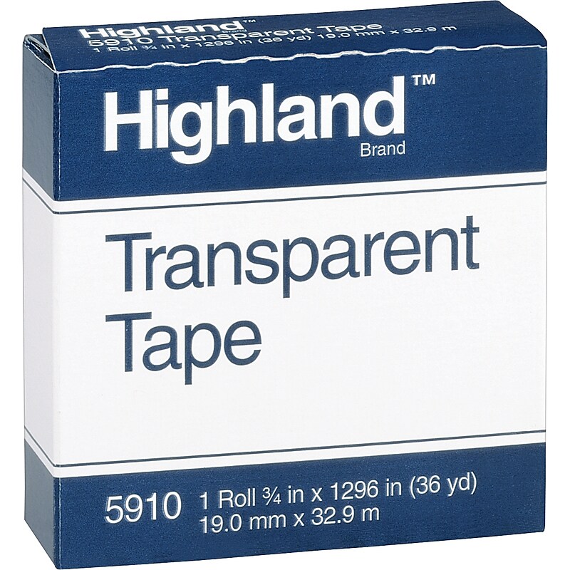 Highland Transparent Clear Tape, 0.75" x 36 yds., 1" Core, Transparent (5910341296) image 1
