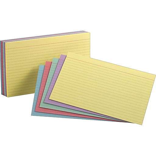 Oxford® Index Cards, Ruled, Assorted Colors, 5" x 8", 100/Pk at Staples