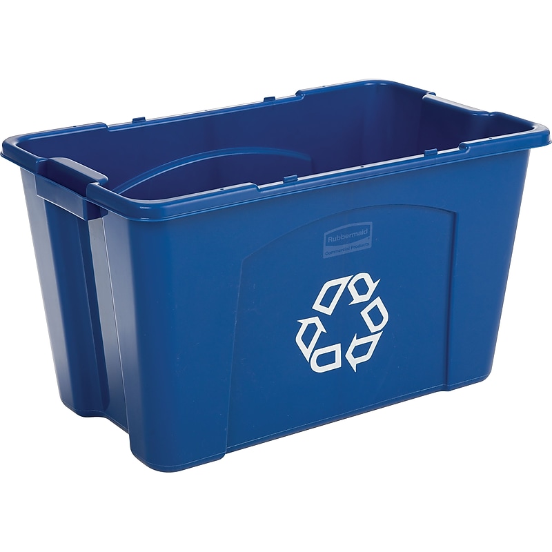Rubbermaid Stacking Recycle Bin, Rectangular, Polyethylene, 18 Gallon, Blue image 1