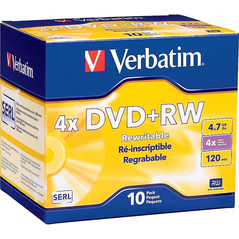 Verbatim DVD+RW In Jewel Cases , 4.7GB , 120 Minute , 1X-4X Recording Speed , 10/Pk image 1