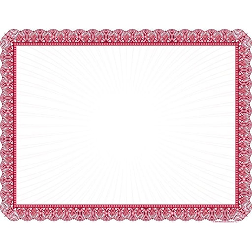 Masterpiece Studios Certificates, 8.5" x 11", Red and White, 100/Pack