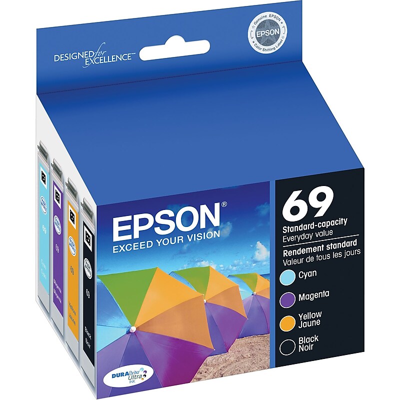 Epson T69 Black/Cyan/Magenta/Yellow Standard Yield Ink Cartridge, 4/Pack (T026120-BCS) image 1