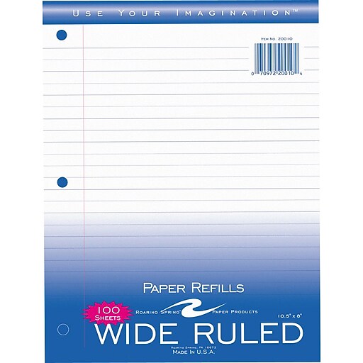 Roaring Spring Paper Products Wide Ruled Filler Paper, 8