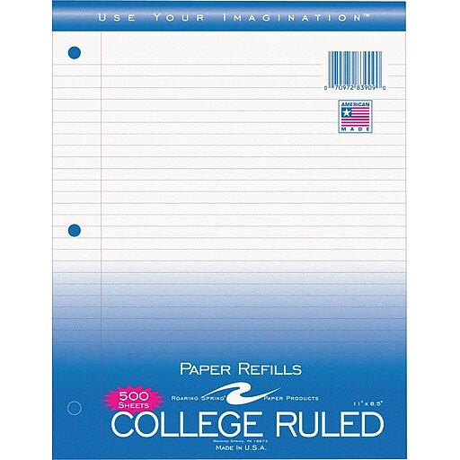 Roaring Spring® College Ruled, Loose Notebook Filler Paper, 8.5" x 11