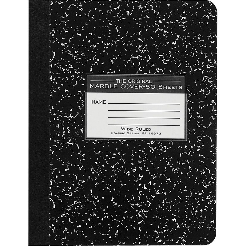 Roaring Spring Paper Products Composition Notebooks, 9.75" x 7.5", Wide Ruled, 50 Sheets, Black (77220) image 1