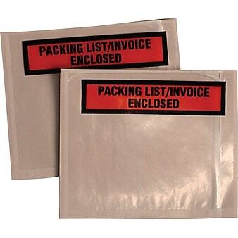 Panel Face Self-Adhesive "Packing List/Invoice Enclosed" Envelopes, Orange/Clear, 5 1/2"H x 4 1/2"W, 1,000/Ct