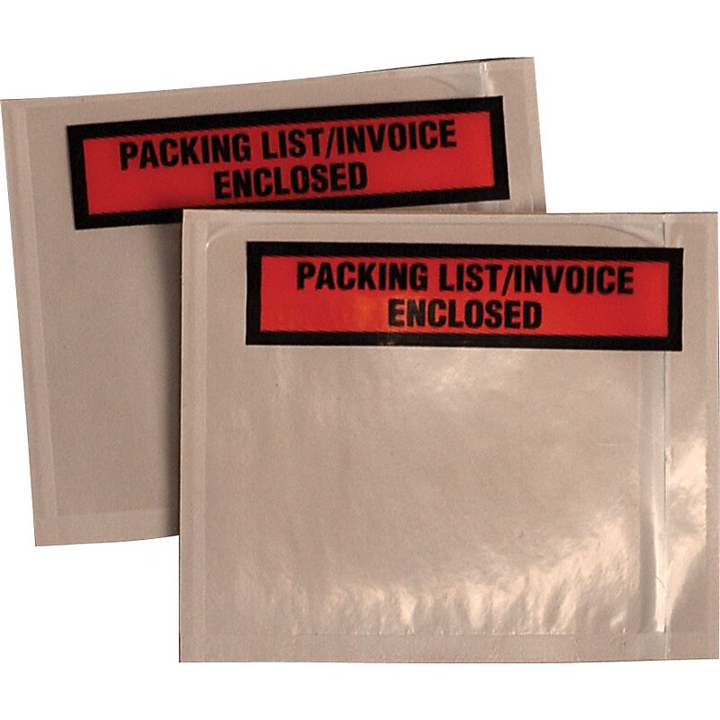 Panel Face Self-Adhesive "Packing List/Invoice Enclosed" Envelopes, Orange/Clear, 5 1/2"H x 4 1/2"W, 1,000/Ct image 1