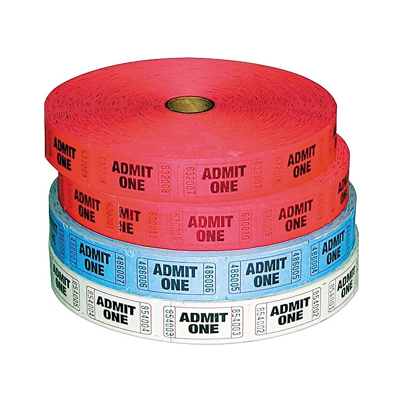 PM Company Raffle Ticket Single Ticket Rolls - Admit One, Numbered, 2000 Tickets/Roll, 4/Pack (PMC59001) image 1