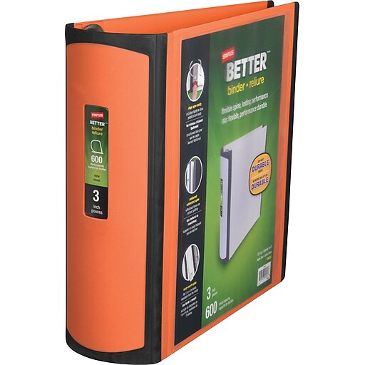 Staples Better View 3Inch Slant D 3Ring Binder, Orange (16405) Staples