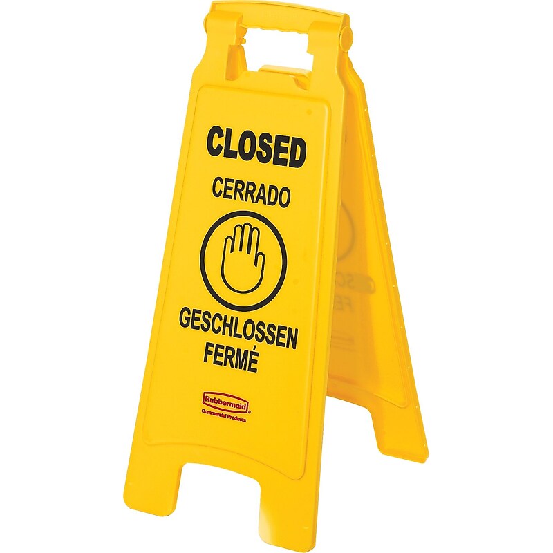 Rubbermaid 2-Sided "Closed" Sign, Yellow, 26" x 11" image 1