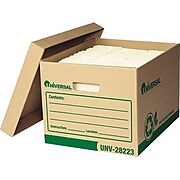 Universal Recycled Record Storage Boxes, Letter/Legal, Kraft, Stacking Strength 510 lbs., 10"H x 12"W x 15"D, 12/Ct