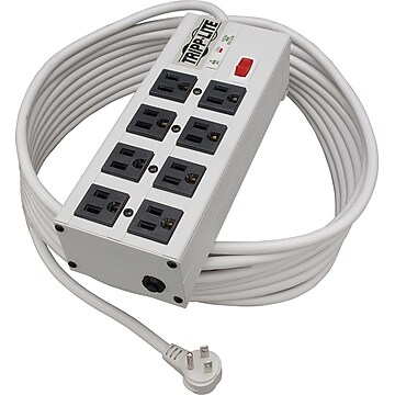 Rhinocables 8 Gang Switched Mains Extension Lead - Surge Protected, 2m Cable, 13A UK Sockets (White)