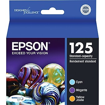 Epson T125 Cyan/Magenta/Yellow Standard Yield Ink Cartridge, 3/Pack