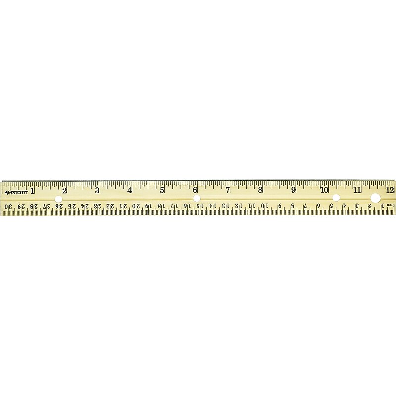 Westcott 12" Wood Standard Ruler with Binder Holes (10702) image 1