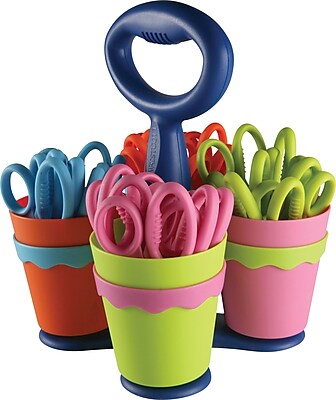 Westcott School Scissor Caddy and 24 Kids Scissors With Microban, 5" Blunt
