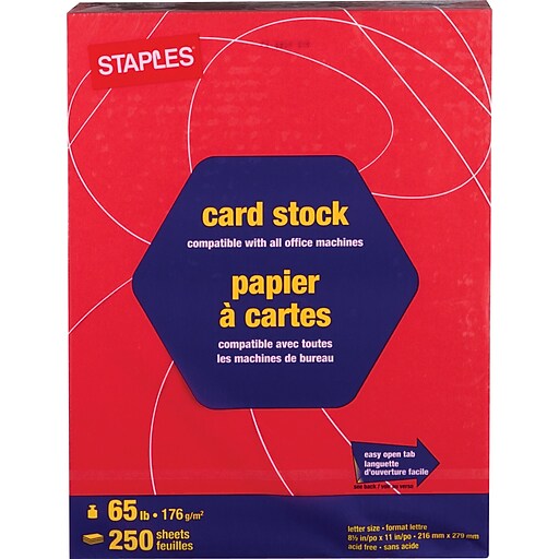 Staples Brights Colored Card Stock, 8 1/2" x 11", Bright Red, 250/Pack
