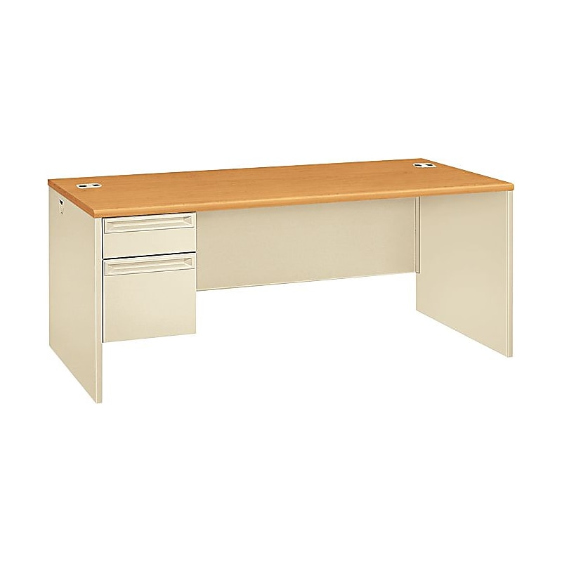 HON 38000 Series 72"W Left-Pedestal Desk, Harvest/Putty (HON38294LCL) image 1