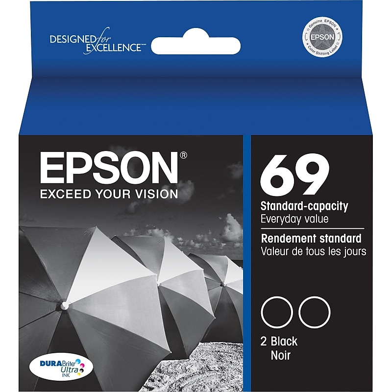 Epson T69 Black Standard Yield Ink Cartridge, 2/Pack image 1