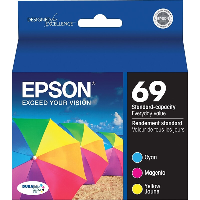 Epson T69 Cyan/Magenta/Yellow Standard Yield Ink Cartridge, 3/Pack image 1